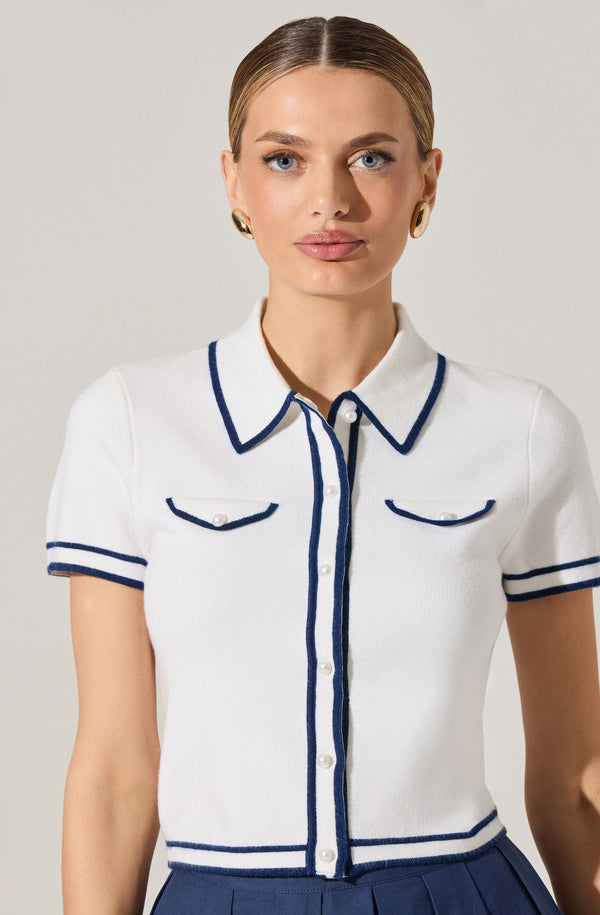 Astr The Label Contrast Trim Cropped Sweater