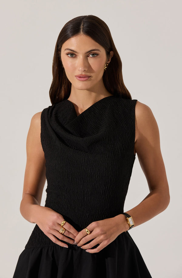 Astr The Label Cowl Neck Mixed Media Mini Dress