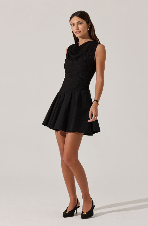 Astr The Label Cowl Neck Mixed Media Mini Dress