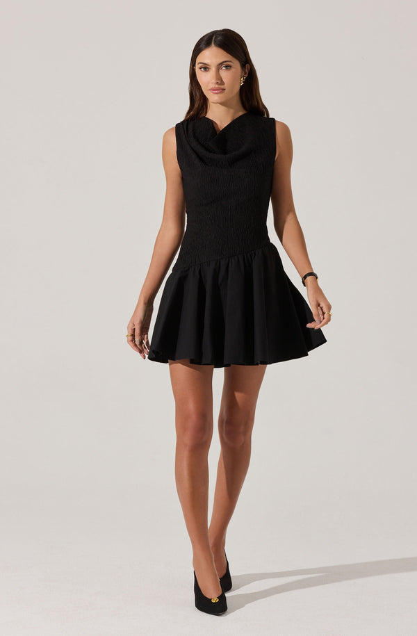 astr the label Cowl Neck Mixed Media Mini Dress