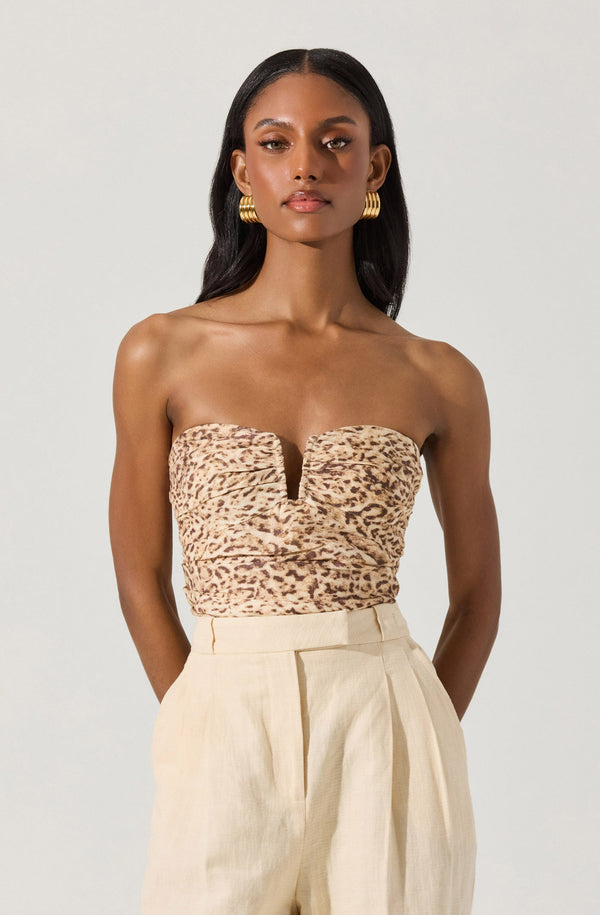 astr the label Dahlea Linen Strapless Leopard Top