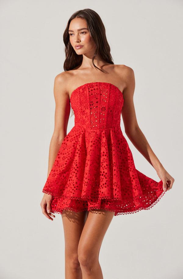 Astr The Label Deasia Strapless Eyelet Mini Dress