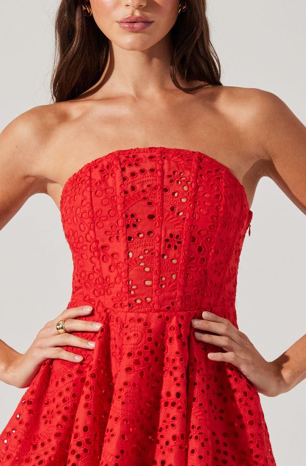 Astr The Label Deasia Strapless Eyelet Mini Dress