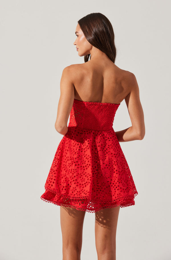 Astr The Label Deasia Strapless Eyelet Mini Dress