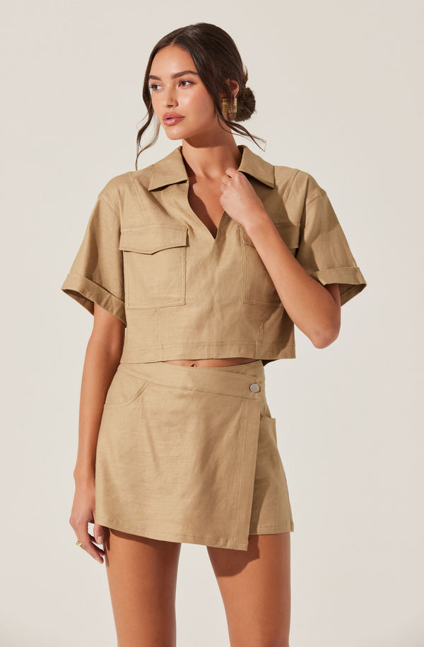 Astr The Label Deborah Linen Blend Safari Skort
