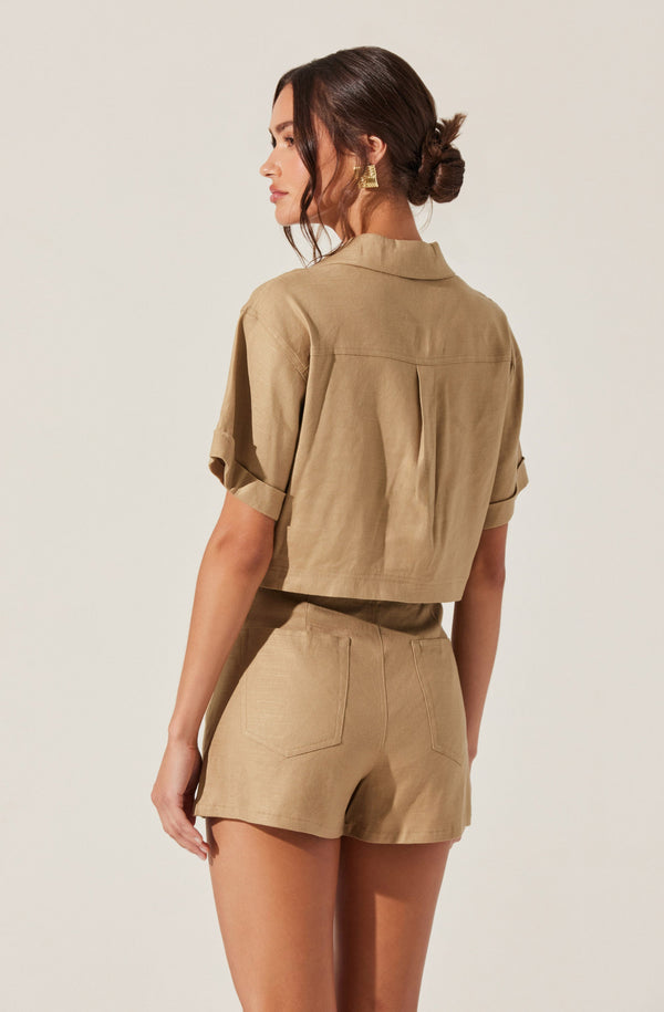Astr The Label Deborah Linen Blend Safari Top