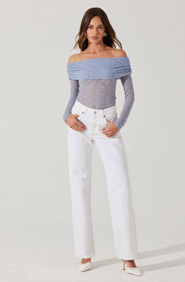 Astr The Label Diamante Lace Off Shoulder Top