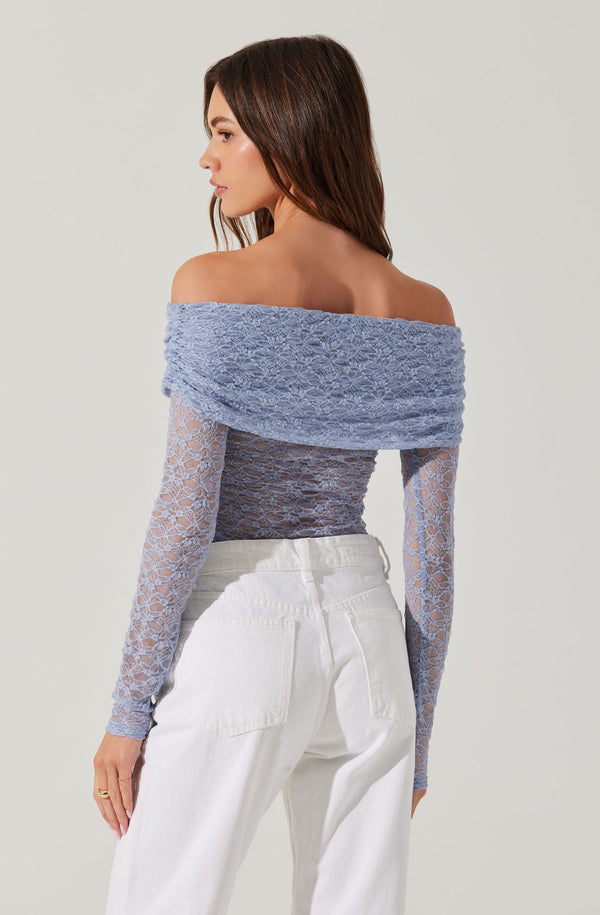 Astr The Label Diamante Lace Off Shoulder Top
