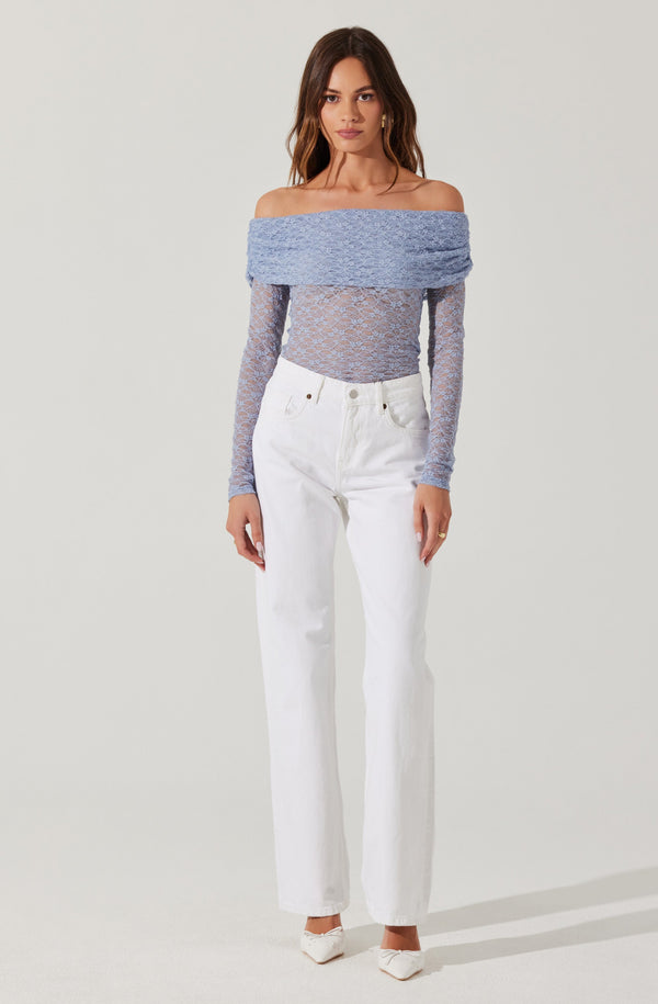 Astr The Label Diamante Lace Off Shoulder Top
