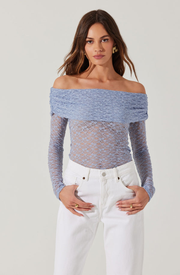 astr the label Diamante Lace Off Shoulder Top