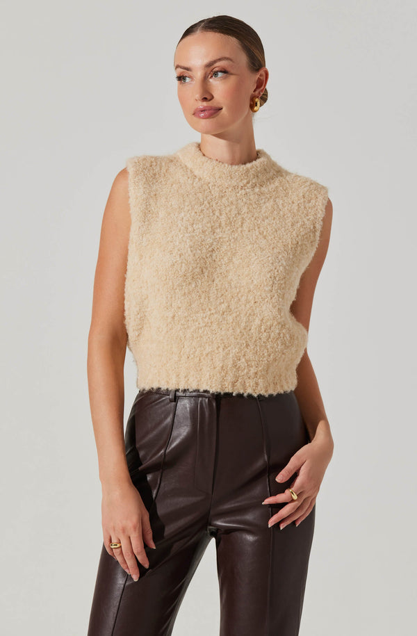 Astr The Label Edlyn Boucle Mock Neck Sweater