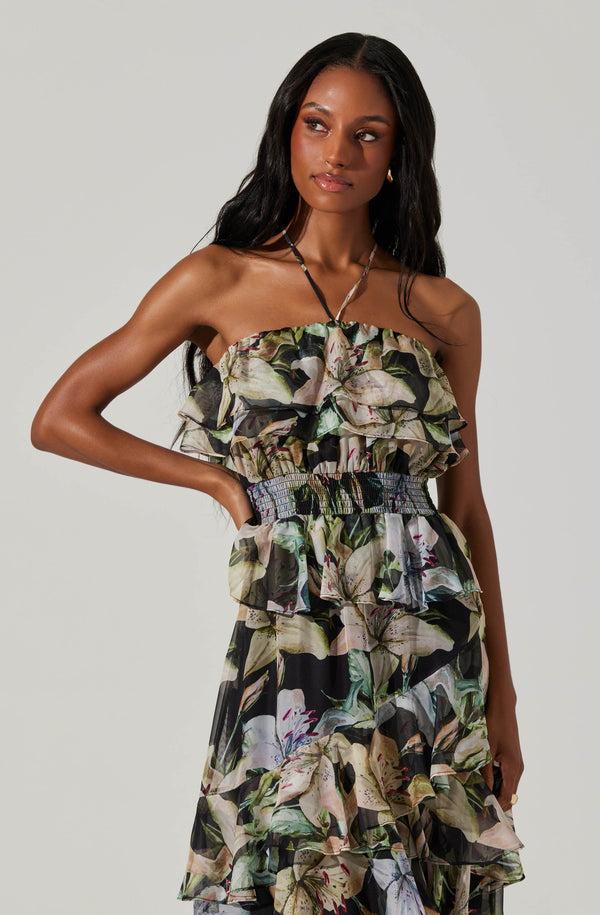 Astr The Label Elena Floral Halter Maxi Dress