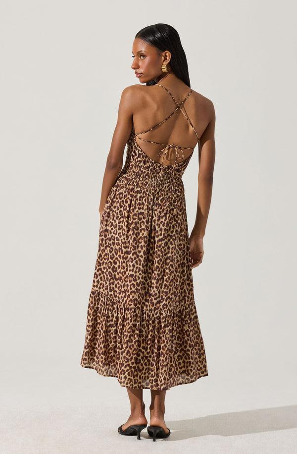 Astr The Label Eleni Leopard Print Midi Dress