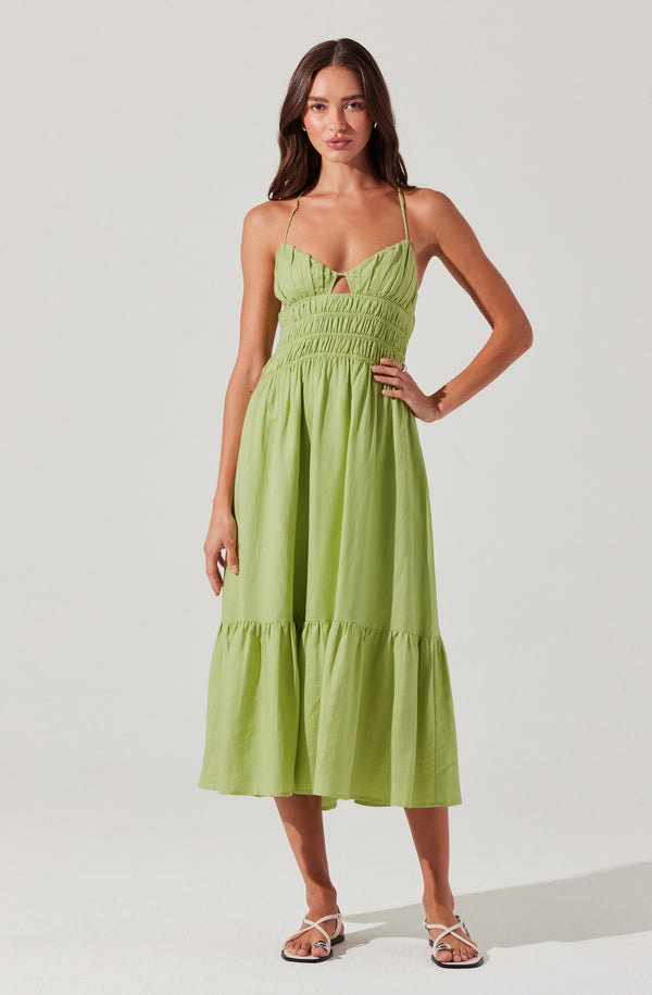 Astr The Label Eleni Linen-Blend Midi Dress