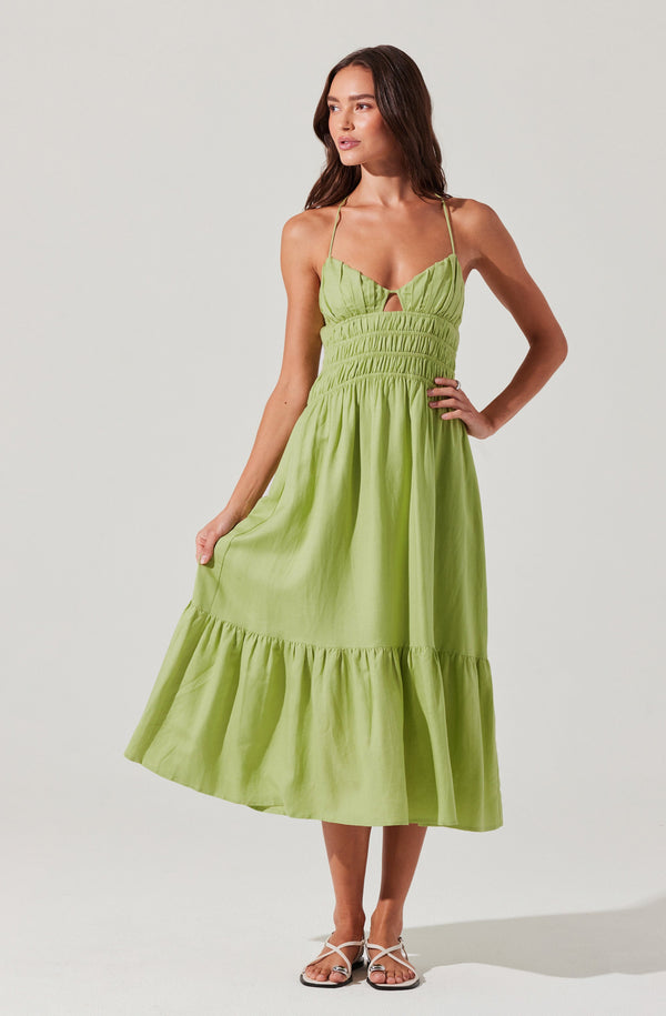 astr the label Eleni Linen-Blend Midi Dress