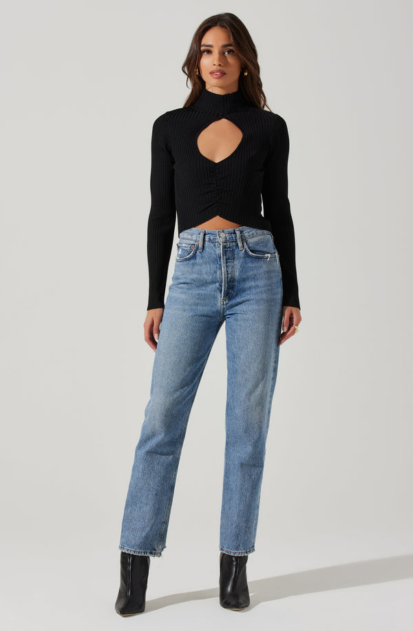 Astr The Label Elia Mock Neck Cutout Sweater