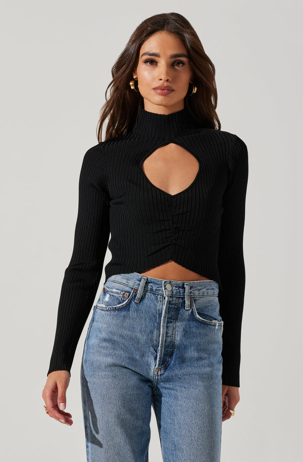 astr the label Elia Mock Neck Cutout Sweater