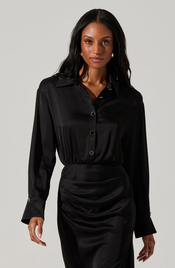 Astr The Label Elizabello Satin Midi Shirt Dress