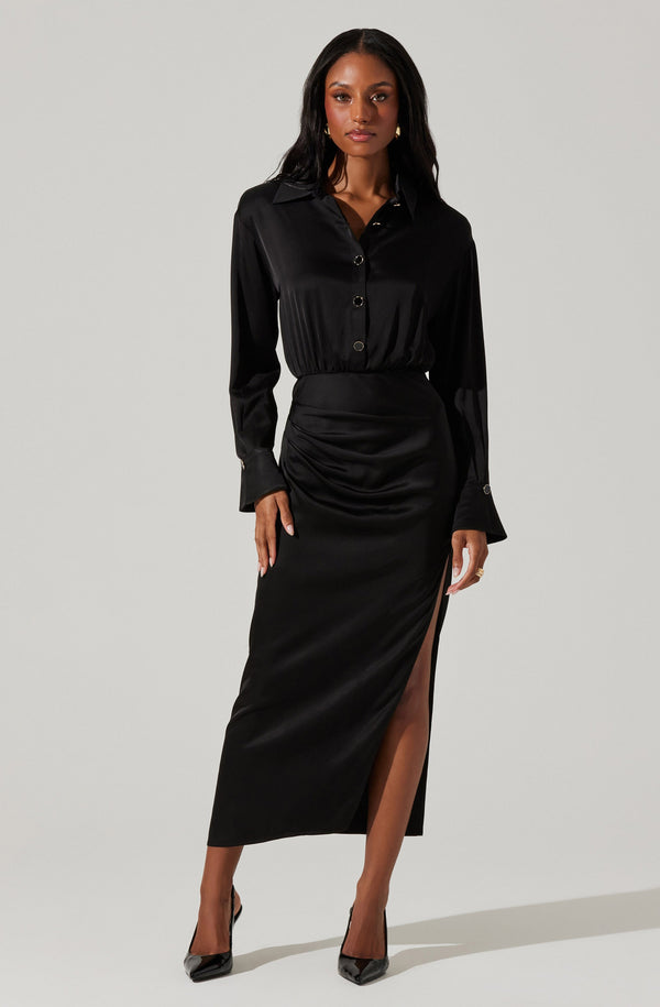 Astr The Label Elizabello Satin Midi Shirt Dress