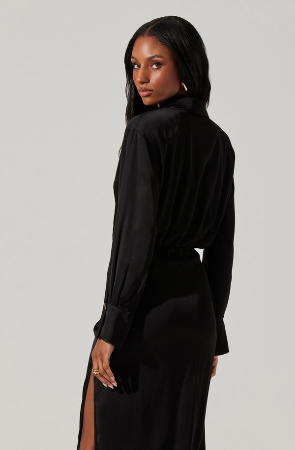 Astr The Label Elizabello Satin Midi Shirt Dress
