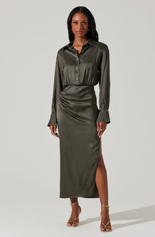 astr the label Elizabello Satin Midi Shirt Dress