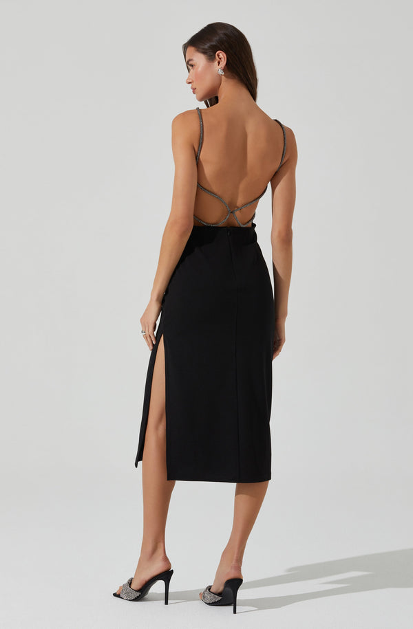 astr the label Elizsa Rhinestone Strap Midi Dress