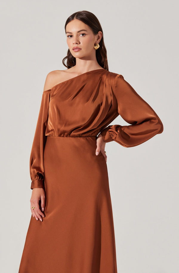 Astr The Label Elwood Satin Off Shoulder Dress