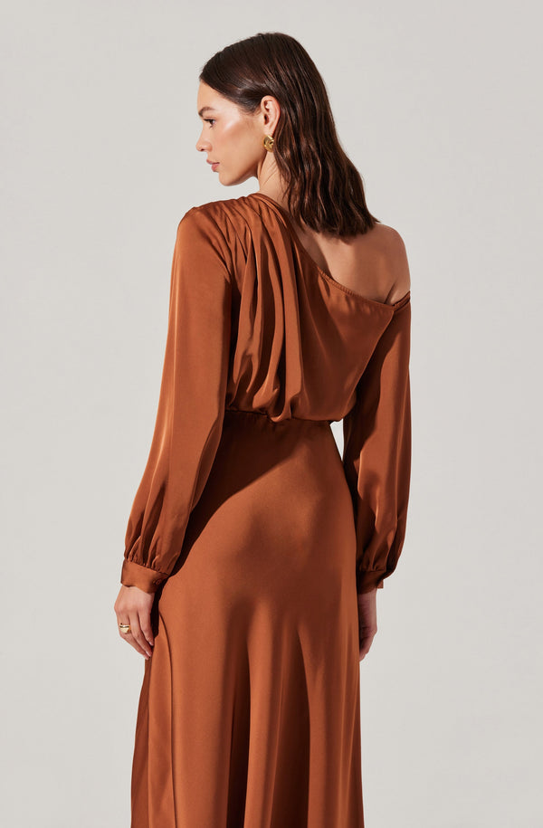 Astr The Label Elwood Satin Off Shoulder Dress