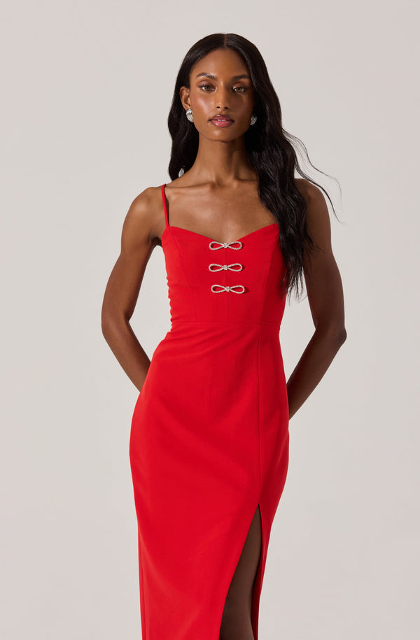 Astr The Label Embellished Bow Detail Midi Dress