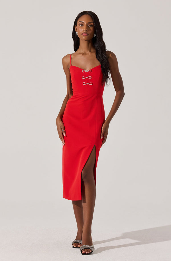 Astr The Label Embellished Bow Detail Midi Dress
