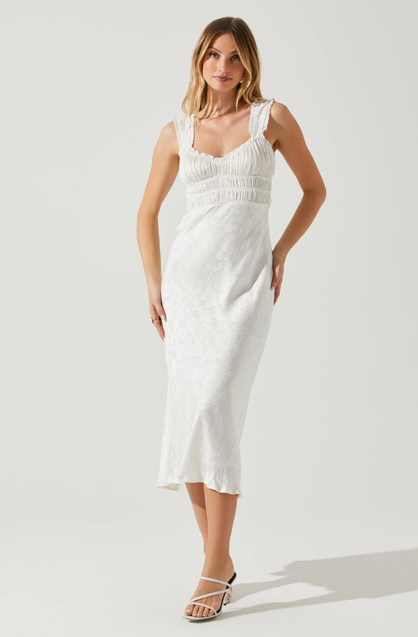 astr the label Enola Satin Smocked Midi Dress