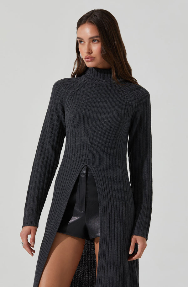 Astr The Label Estilo Mock Neck Slit Sweater