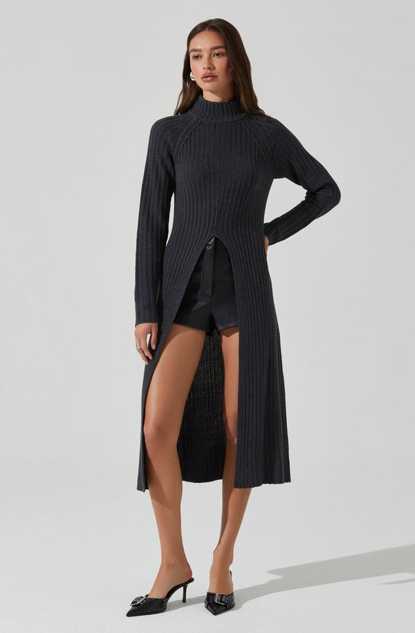 Astr The Label Estilo Mock Neck Slit Sweater