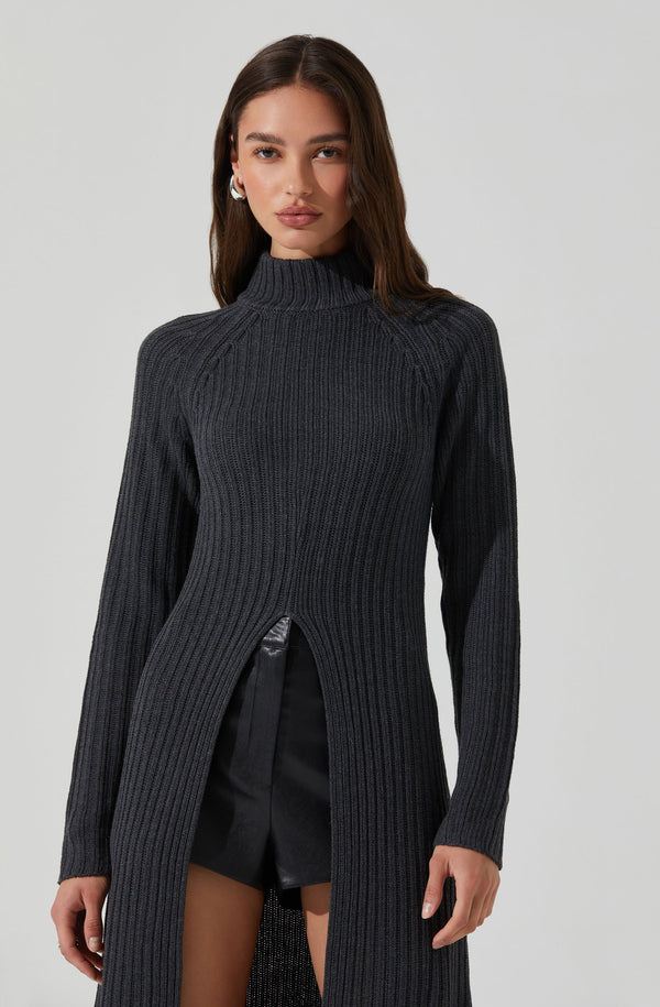 Astr The Label Estilo Mock Neck Slit Sweater