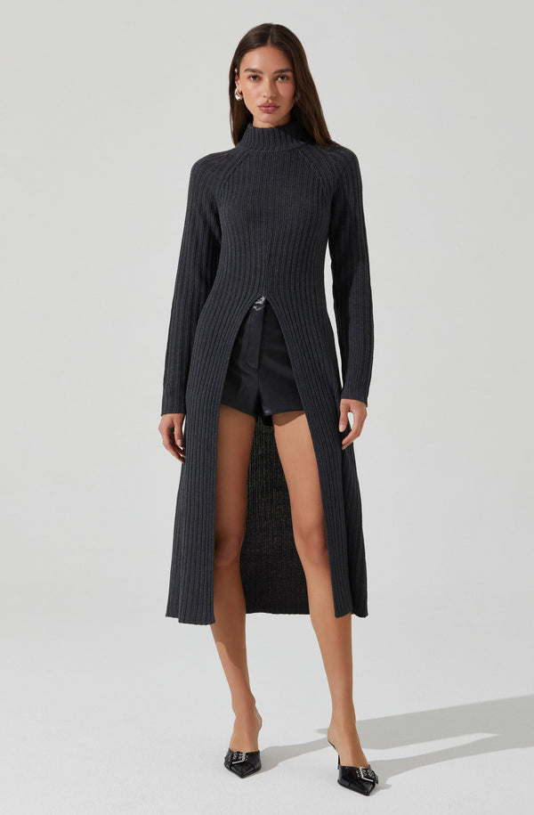 astr the label Estilo Mock Neck Slit Sweater