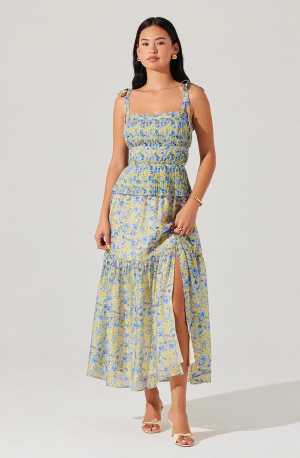 Astr The Label Ethelind Floral Pleated Maxi Dress