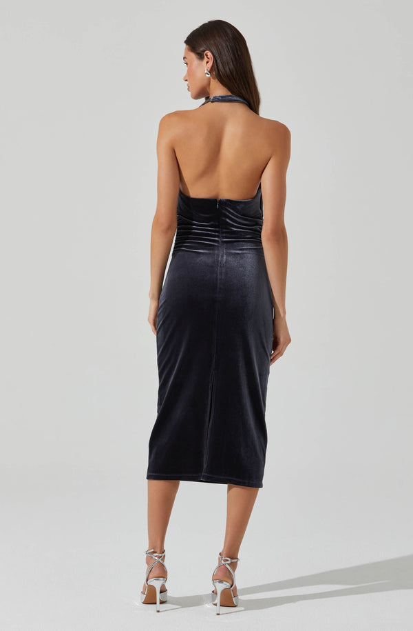 Astr The Label Eugenie Velvet Halter Midi Dress