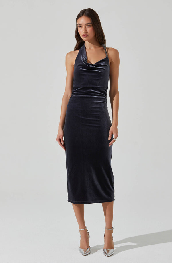 astr the label Eugenie Velvet Halter Midi Dress