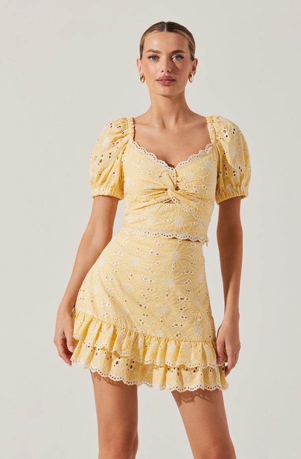 Astr The Label Evelin Eyelet Ruffle Mini Skirt