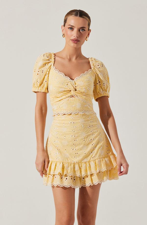 Astr The Label Evelin Eyelet Twist Front Top