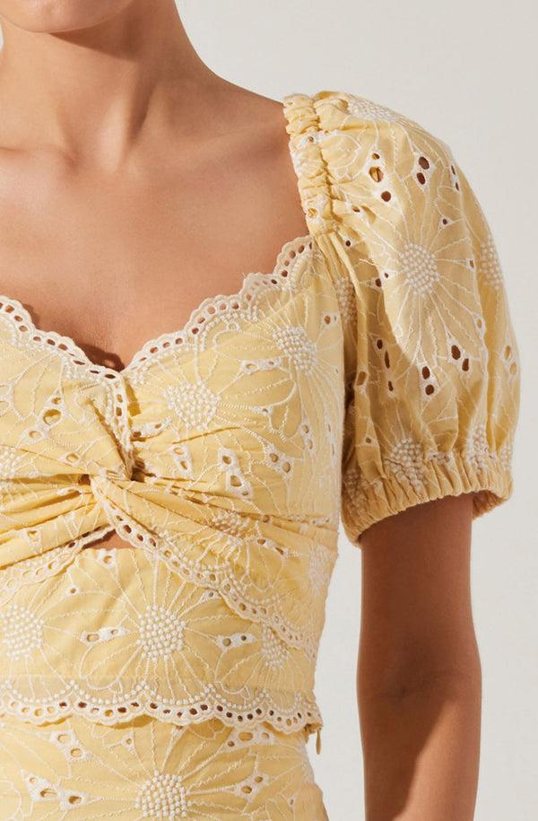 Astr The Label Evelin Eyelet Twist Front Top