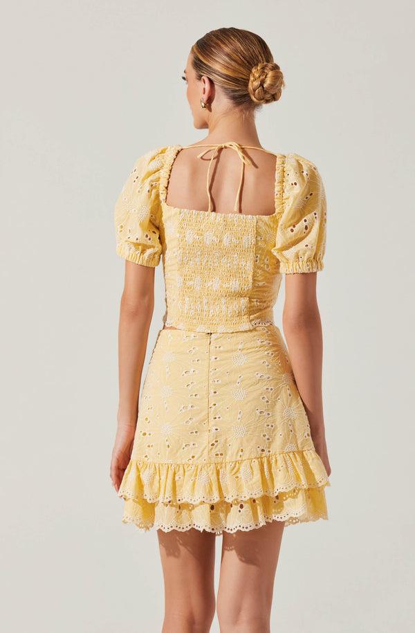 Astr The Label Evelin Eyelet Twist Front Top