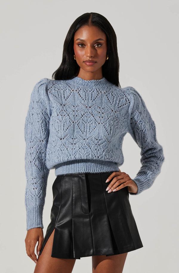 astr the label Evy Pointelle Puff Sleeve Sweater