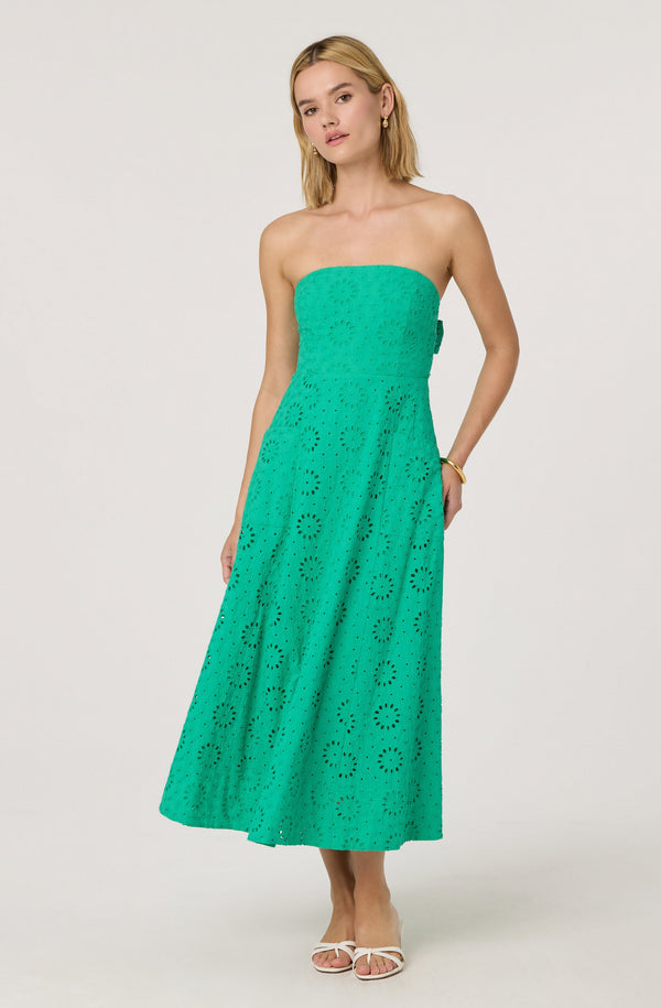 Astr The Label Eyelet Strapless Midi Dress