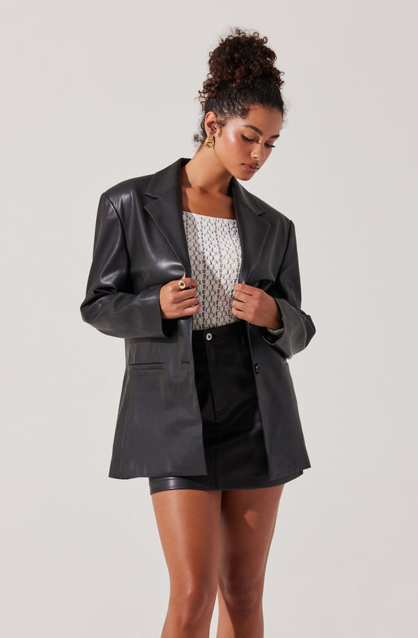 Astr The Label Ezra Faux Leather Oversized Blazer