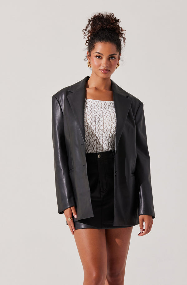 astr the label Ezra Faux Leather Oversized Blazer