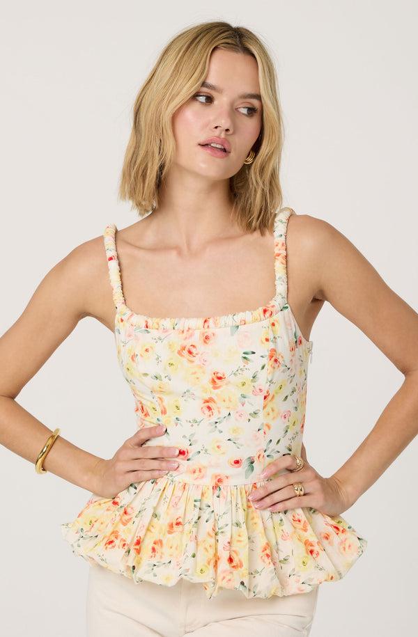 astr the label Floral Bubble Hem Peplum Top