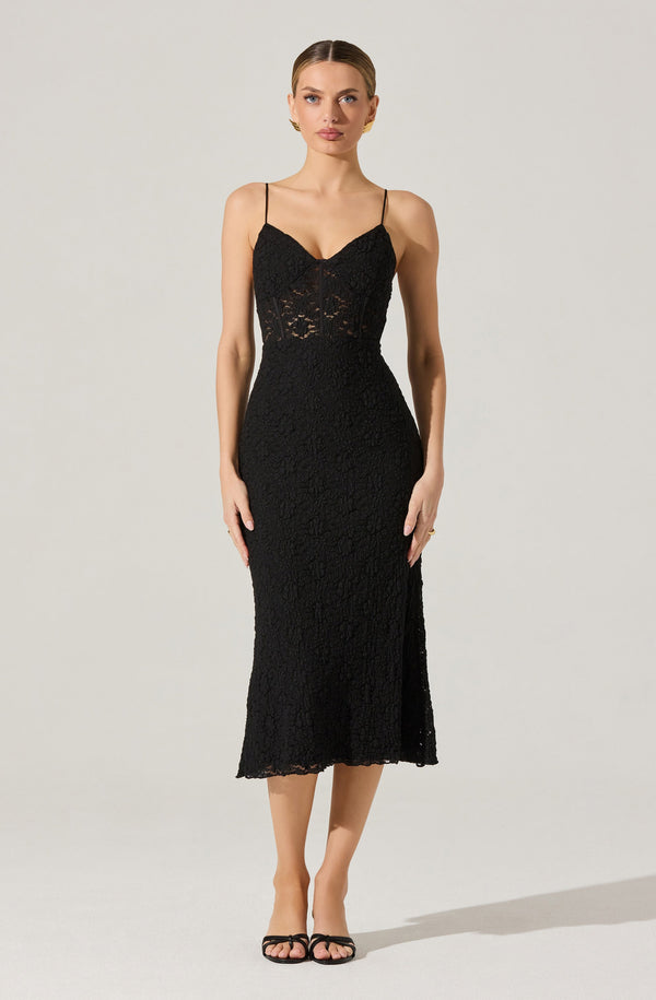 Astr The Label Floral Lace Knit Midi Dress