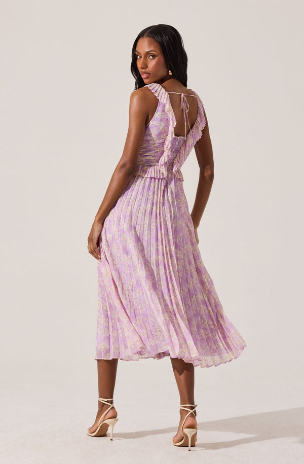 Astr The Label Floral Ruffle Pleated Midi Dress