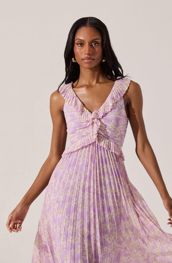 Astr The Label Floral Ruffle Pleated Midi Dress